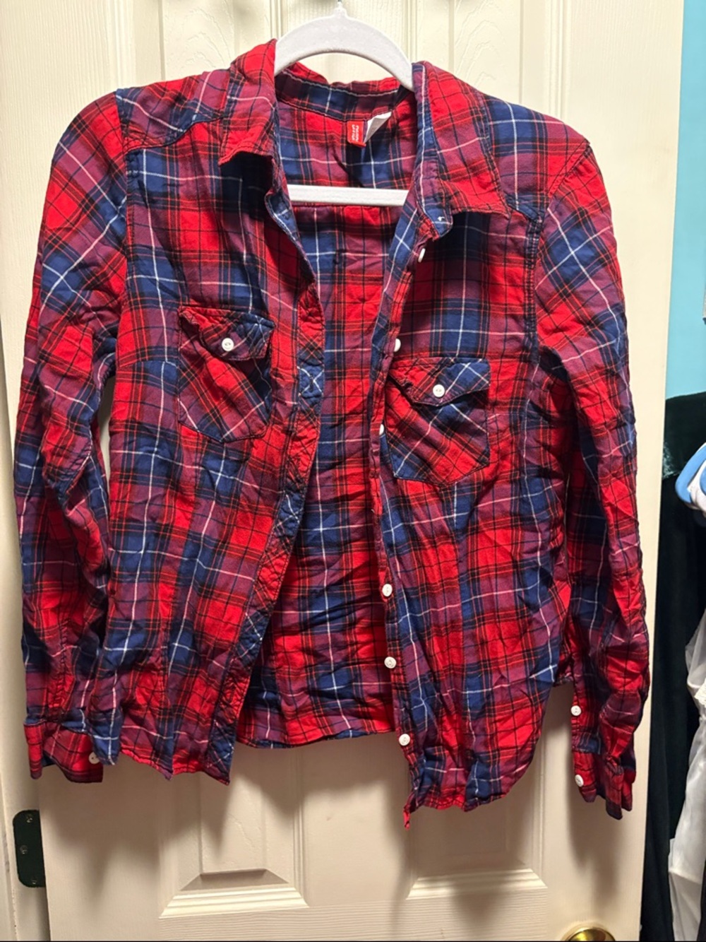 H&M Red and Navy Plaid Flannel Shirt